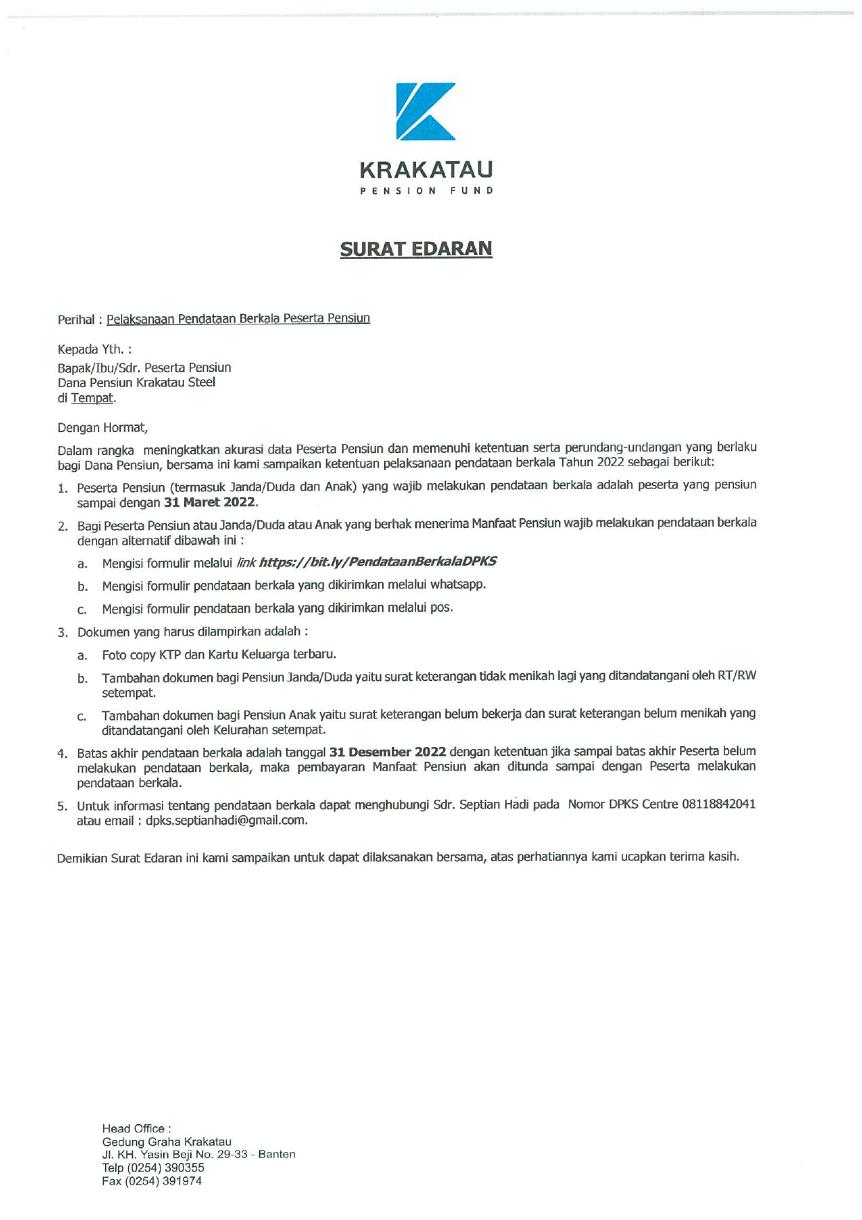 Edaran Pemutakhiran Data Tahun 2022